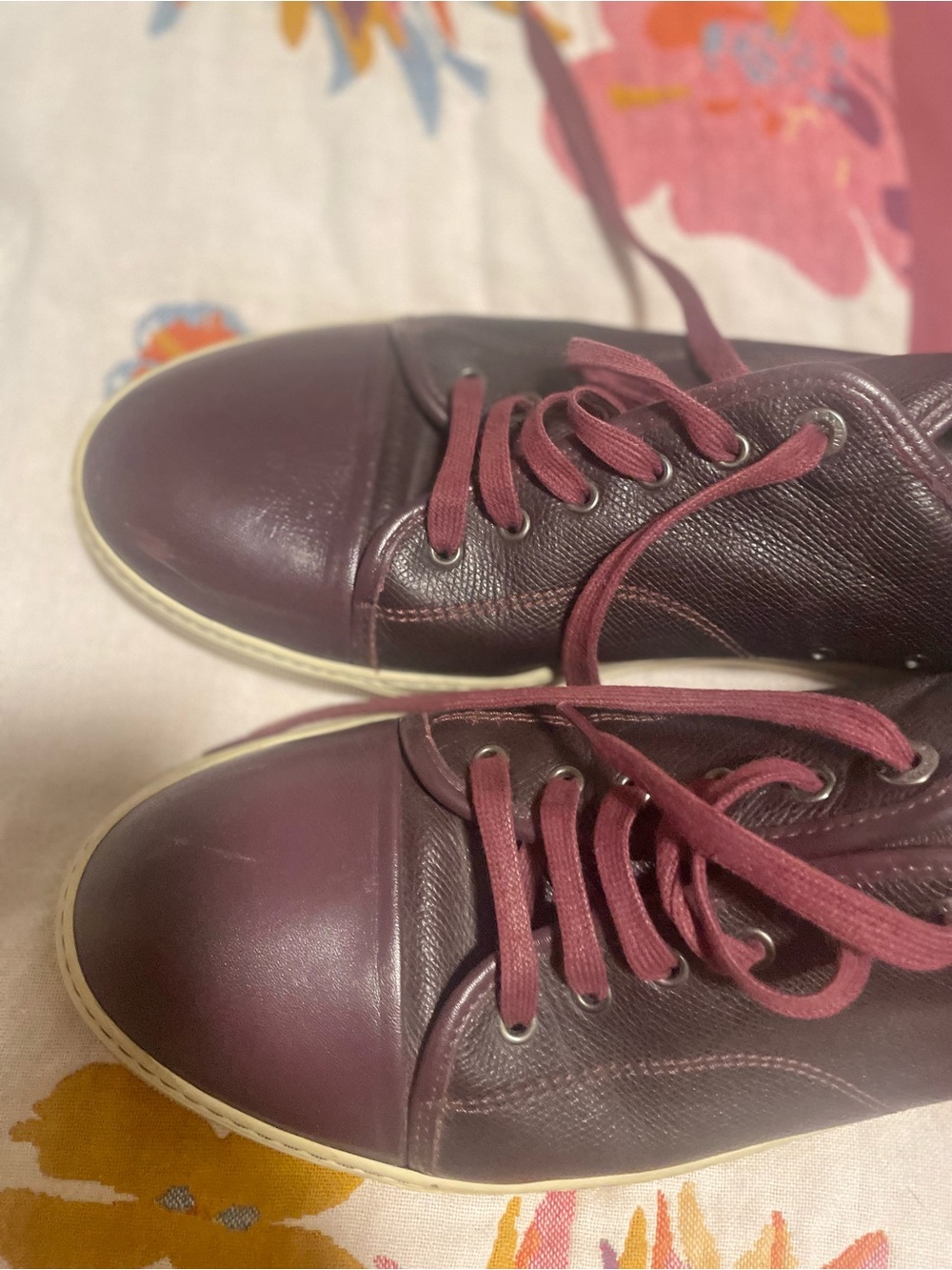 Lanvin Men's Burgundy Casual Leather Sneakers